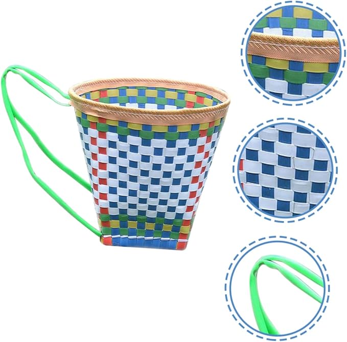 OUNONA Ethnic Style Back Hanging Basket for Boys and Girls Handwoven Toy Storage Random Color for Games and Dance Props Smooth for Home Decor