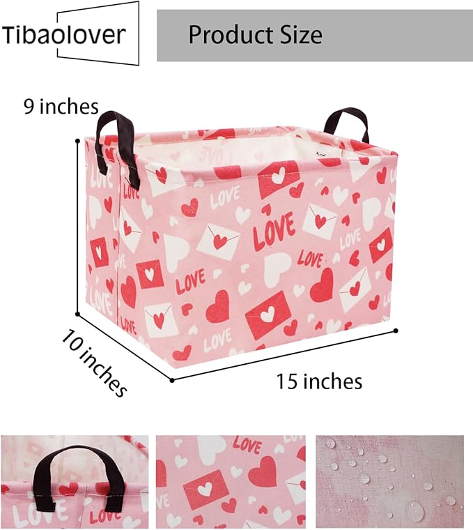 Rectangular Pink Basket Heart Basket Baby Girls Basket Valentines Gift Basket Cute Kids Toy Storage Bin Organizer Shelf Book Basket Love Room Decor(Valentines Basket)