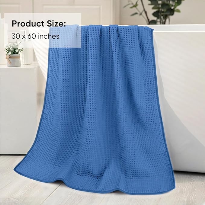 HOMEXCEL Blue Waffle Bath Towels 4 Pack, Premium Microfiber Bath Towels, Ultra Soft, Lightweight, Highly Absorbent Quick Dry Towel for Bathroom, Gym, Shower, Hotel and Spa, 30 x 60 Inch