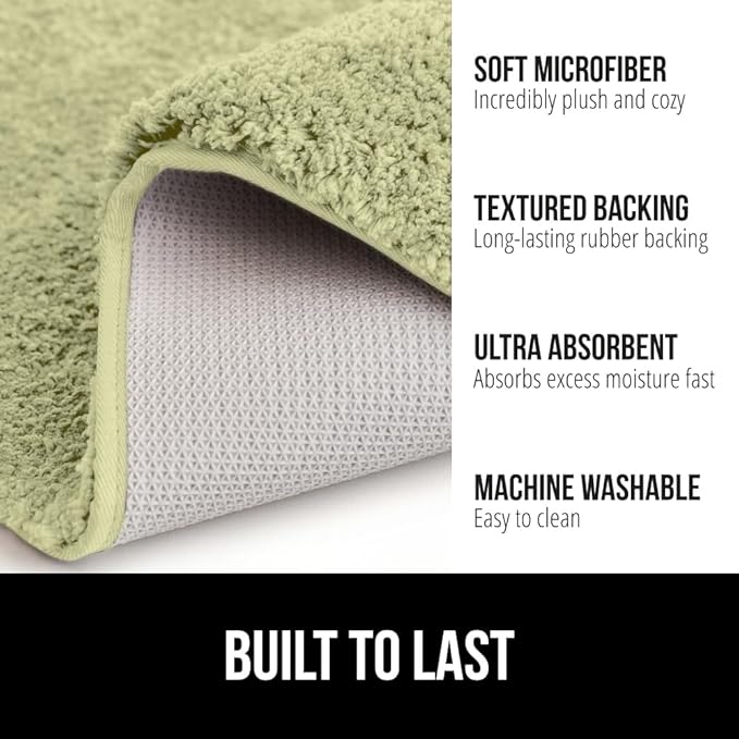GORILLA GRIP Bathroom Rugs, Ultra Soft Absorbent Mat, Thick Plush Bath Rug, Machine Washable, Microfiber Quick Dry, Mats for Shower, Bathtub and Floor, Home Decor Accessories, 24x17, Sage