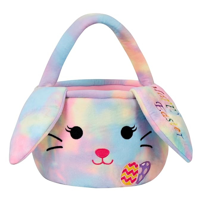 Easter Baskets for Kids,Plush Egg Hunting Easter Buckets with Handle Folded Ears, Gifts Boys Girls