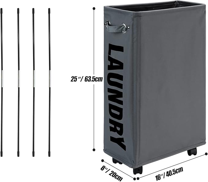DOKEHOM [4 Pack] 22.4-Inches Fiberglass Rods for Slim Plus 25" Laundry Hamper on Wheels (Black)