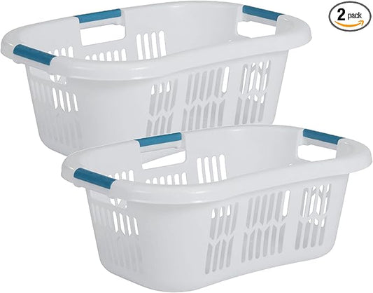 Rubbermaid 2.1 Bushel Small Hip-Hugger Portable Plastic Laundry Basket (2-Pack)