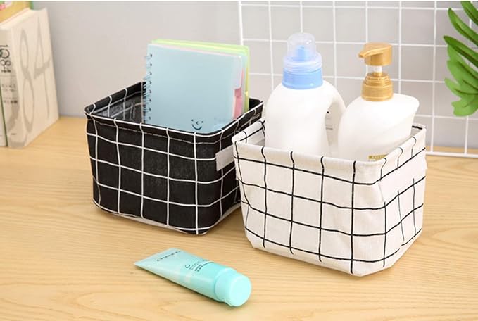 AARAINBOW 3 Packs Storage Basket Bins Canvas Mini Storage Cubes Storage Basket for Makeup, Toys Liners, Books Storage Baskets with Handles for Shelves & Desks(3 Black)