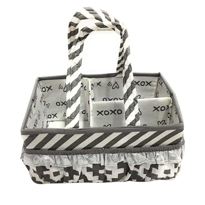 Bacati Love Unisex Nursery Fabric Storage Caddy with Handles, Silver/Grey