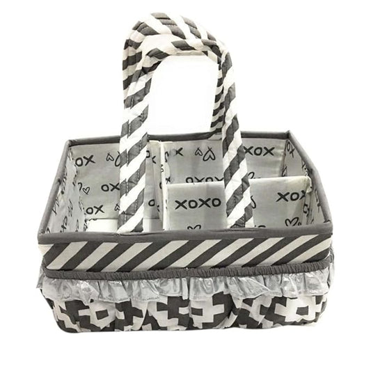 Bacati Love Unisex Nursery Fabric Storage Caddy with Handles, Silver/Grey