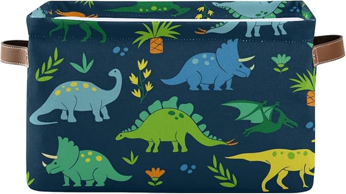 Rectangular Storage Bin Dinosaur Basket with Handles - Organizer Bin for Toys, Books, Laundry Basket for Kids/Pets, Playroom
