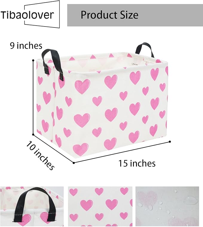 Rectangular Pink Basket Heart Toy Basket Baby Girls Basket Love Gift Basket Cute Kids Toy Storage Bin Organizer Shelf Book Basket Love Room Decor(Pink Love)