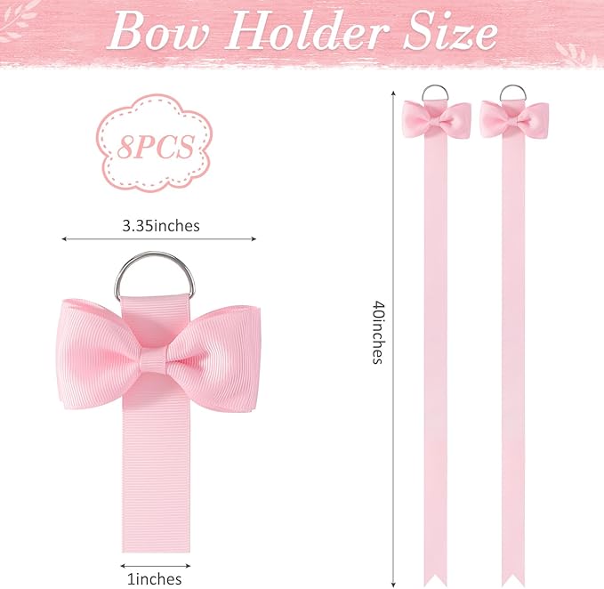 YLEN YHXX 8 PCS Pink Bow Holder for Girls Hair Bows Baby Bow Organizer Baby Hair Accessories Organizer Storage Wall Hanging Home Decor for Girls Room
