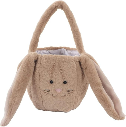 Spryflower Plush Easter Bunny Basket, Children Easter Basket, Cute Cartoon Long Ears Bunny Egg Basket, Soft Plush Easter Gift Bag for Kids, Perfect for Easter Egg Hunt and Family Gath (Coffee)