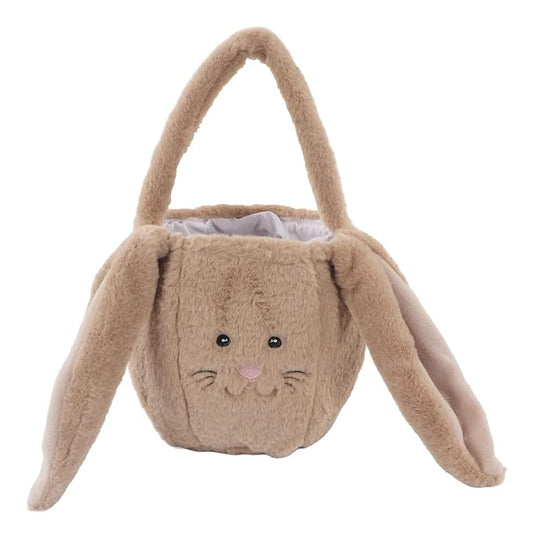 Plush Easter Bunny Basket, Children Easter Basket, Cute Cartoon Bunny Bag with Long Ears, Soft Plush Easter Egg Collector for Kids Easter Party Gift (Coffee)
