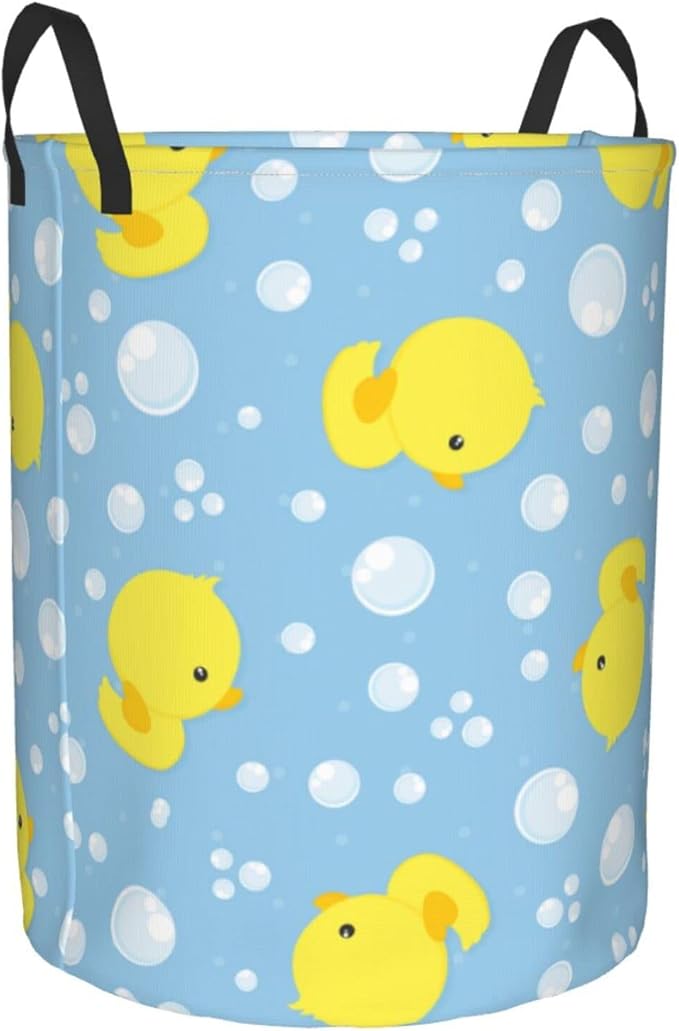 38L Round Laundry Hamper Cute Rubber Ducks Storage Basket Waterproof Coating Organizer Bin For Nursery Clothes Toys