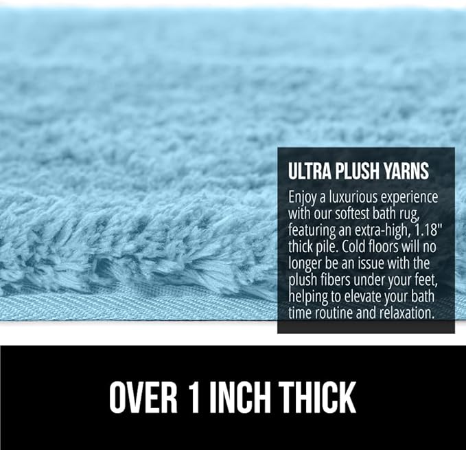 GORILLA GRIP Bathroom Rugs, Ultra Soft Absorbent Mat, Thick Plush Bath Rug, Machine Washable, Microfiber Quick Dry, Mats for Shower, Bathtub and Floor, Home Decor Accessories, 24x17, Sky Blue