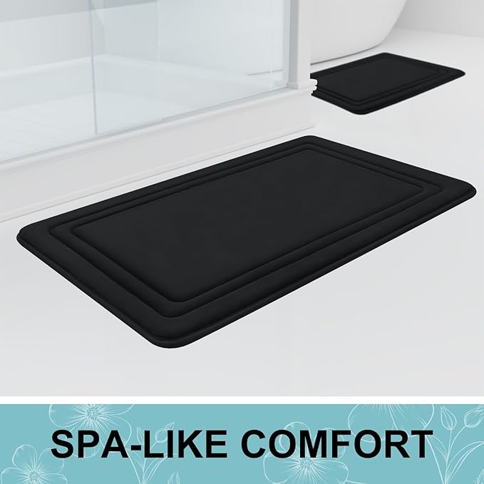 Grandaily Memory Foam Bath Mat Rug 47x32, Ultra Soft, Non-Slip and Absorbent Bathroom Rugs, Machine Wash Dry, Comfortable Bath Carpet for Bathroom Floor, Tub and Shower, Black
