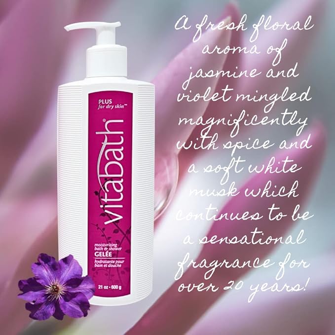Vitabath Plus For Dry Skin Moisturizing Bath & Shower Gel Wash Replenishing Oils Deeply Hydrate & Soothe Dryness, Body Cleanser, Skin Restore & Foaming Gelee Bath - 21 oz