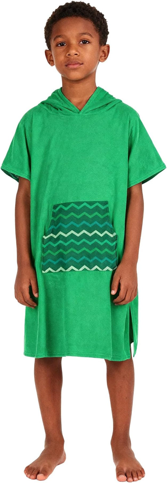 MissShorthair Towel Poncho for Kids, Hooded Beach Towel for Girl&Boy, Surf Poncho Swim Changing Robe Microfiber Bath Towel 3-6 Years Green