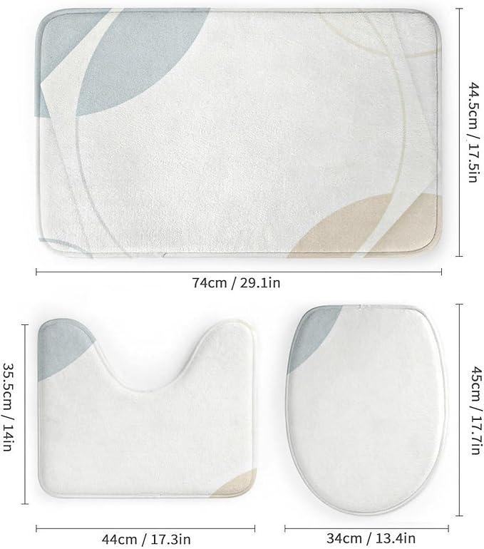 4 Piece Bathroom Rug Set with Shower Curtain, Non-Slip Bath Mat Toilet Cover Set, Geometric Grids Bathroom Rug Sets