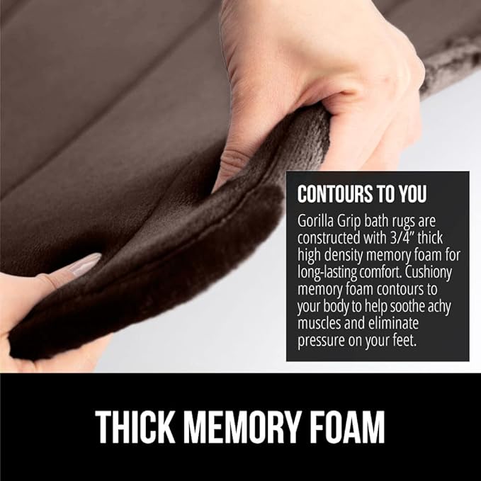 GORILLA GRIP Memory Foam Bath Mat, Soft Absorbent US Designed Bathroom Rug, Gripping Dots Machine Washable Bathmat, Cushioned Floor Mats, Shower Sink Rugs Room Décor Accessories, 36x24 Brown