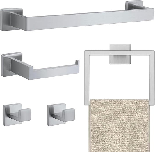 5 Piece Bathroom Towel Bar Set - SUS304 Stainless Steel Bath Towel Holder, 23.6 Inch Towel Racks for Bathroom Wall Mounted, Bathroom Hardware Accessories Set - Brushed Nickel