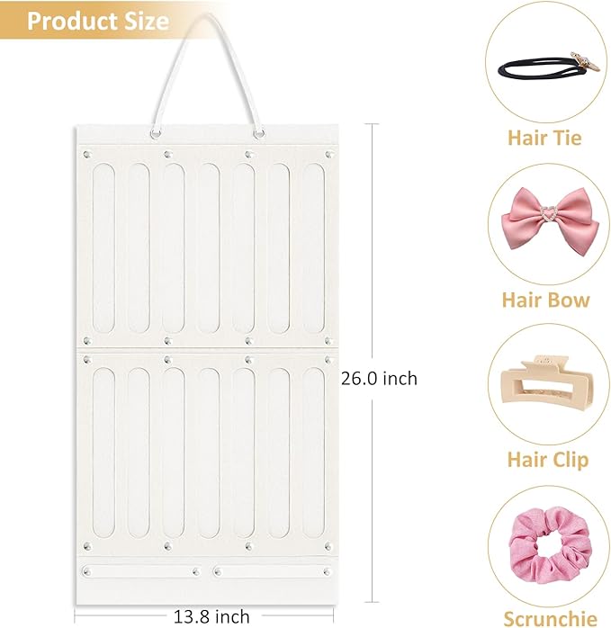 Bow Holder for Girls Hair Bows, Hair Accessories Organizer for Toddler Kids Baby Girl, Hanging Hairbow Storage Organizer Hanger Rack for Hair Stuff, Nursery Room Decor for Wall Door, Beige