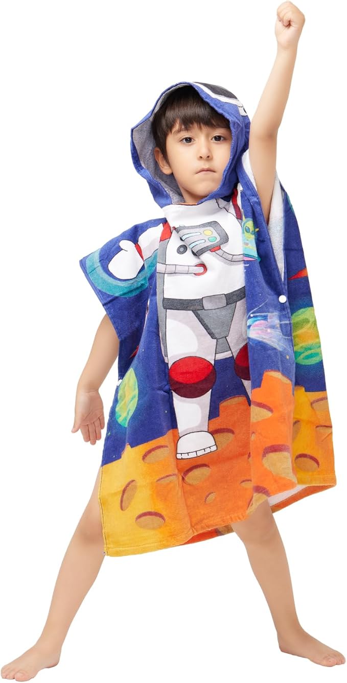 100% Cotton Hooded Towel for Toddlers 2-6 Years Boys Girls Kids Bath Pool Beach Towel Soft Absorbent Beach Poncho Little Astronaut