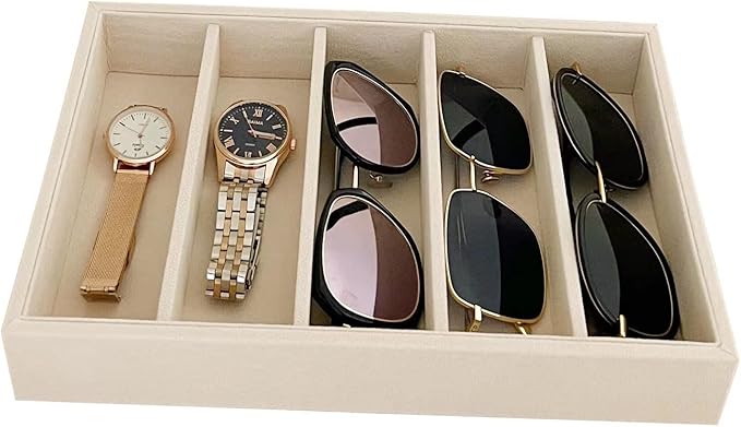Luxurious 5 Grid Beige Velvet Eyewear Storage Sunglasses Jewelry Tray Organizer Soft Protection Drawer Divider Store Display