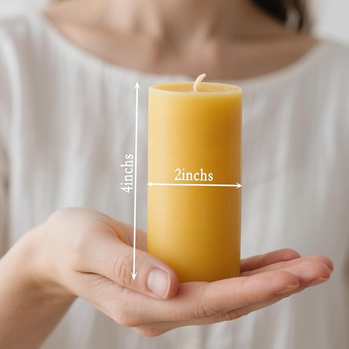 3 Packs Beeswax Pillar Candles, Pure Beeswax Candles with 35 Hours Burn Time, Smokeless & Dripless Bees Wax Candles for Home Decor, Prayer, Christmas Party(2x4 inch)