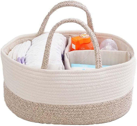 Large Diaper Organizer for Changing Table and Car, Cotton Rope Bin Basket for Storage Boho Diaper Caddy Stylish Shower Basket Gift For Christmas