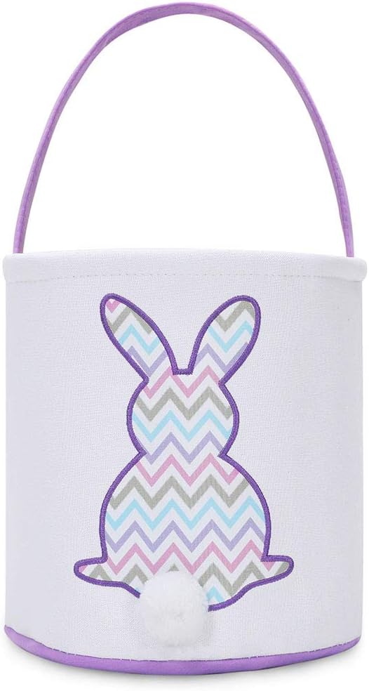 MONOBLANKS Easter Bunny Basket Bags, Rabbit Bucket Tote for Easter Egg Hunts Decorations Candy Gifts Storage (Purple(wave))