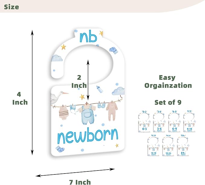 JMOST Boy Baby Closet Dividers for Nursery Closet Organizer, Newborn to 24 Months Size Clothes, Bule Hangers with Size Dividers, Double Sided
