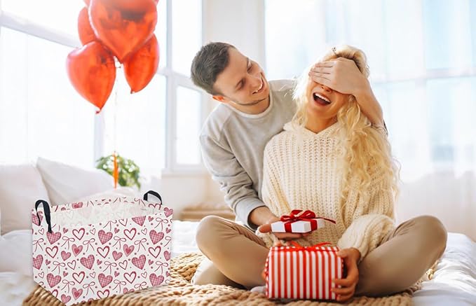 Sanjiaofeng Rectangular Valentine's Day Basket Love Storage Bins,Girls Storage Basket with Handles.Clothers,Books,Kid's Gifts Bins. (Bow Love)