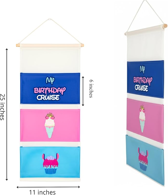Birthday Fish Extender Hanger for Disney Cruise Gift Exchange Pixie Dust DCL Door Hanging Mail Box Bag Personalized 2025 2026 (3 pockets)