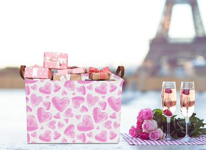 Rectangular Storage Baskets，Gift Basket,Book Box,Room Decor(Watercolor Heart)