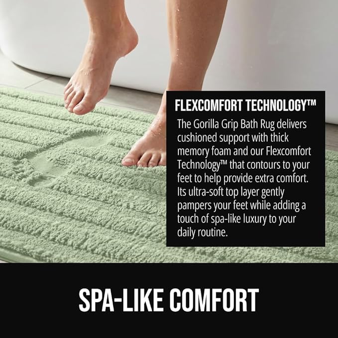 GORILLA GRIP Textured Backing Bathroom Rugs, Soft Memory Foam Absorbent Striped Bath Mats, Machine Washable & Fade Resistant, Bathmat Accessories for Floor, Home Decor Shower Essentials, Sage 34x20