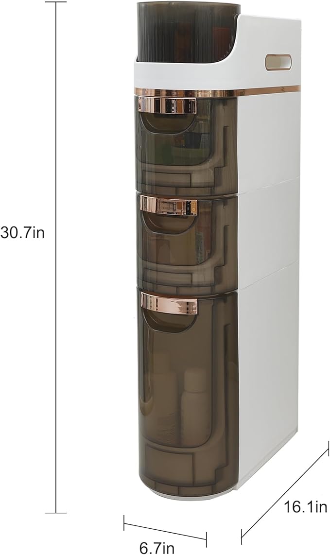 Slim Bathroom Storage,Slim Cabinet for Bathroom,Narrow Movable Bathroom Storage Organizer for Small Spaces,Bathroom,Kitchen,Living Room (3-Tiers)