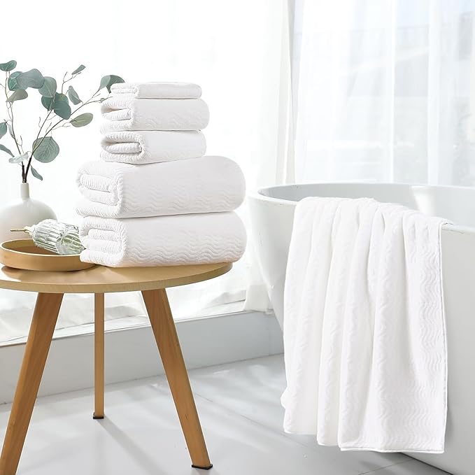8 Piece Bath Towel Set White|2 Oversized Large Bath Sheet,2 Hand Towels,4 Washcloths| Ultra Soft Cozy Bath Towel Set for Bathroom Hotel Gym Spa,Highly Absorbent & Quick Dry Bathroom Towel Collections