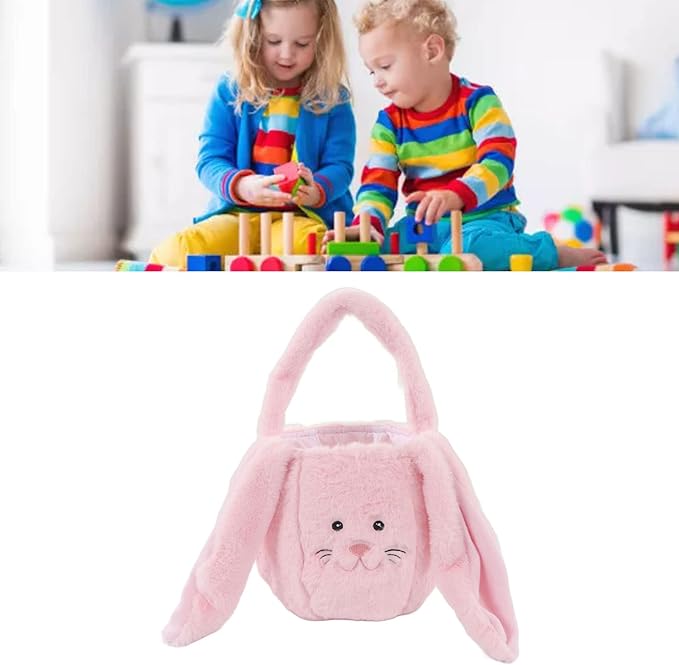 KIMISS Plush Easter Bunny Basket for | Cute Cartoon Long Ears Bunny for Easter Egg | Soft Plush Bunny Egg Basket (Pink)