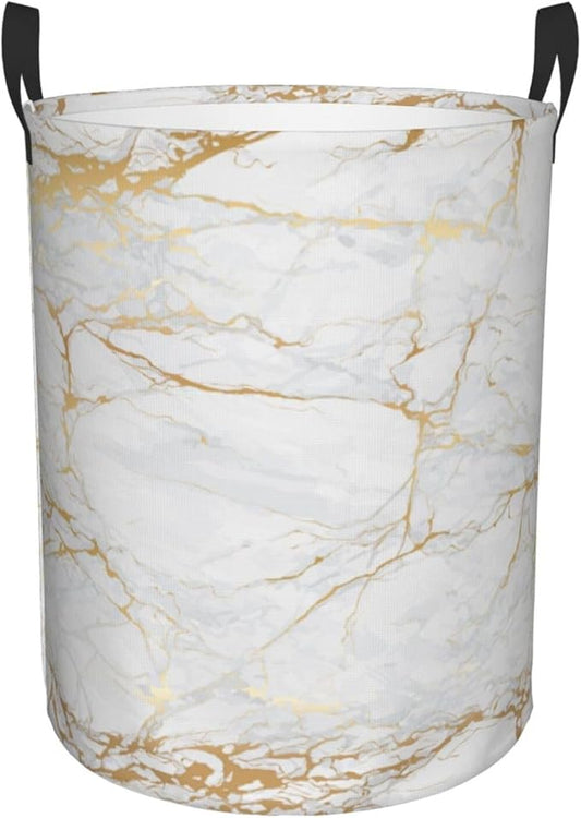 Marble Print Round Laundry Hamper Storage Basket Toys Clothes Organizer Bin For Home Bathroom Bedroom Dorm Nursery, 38l