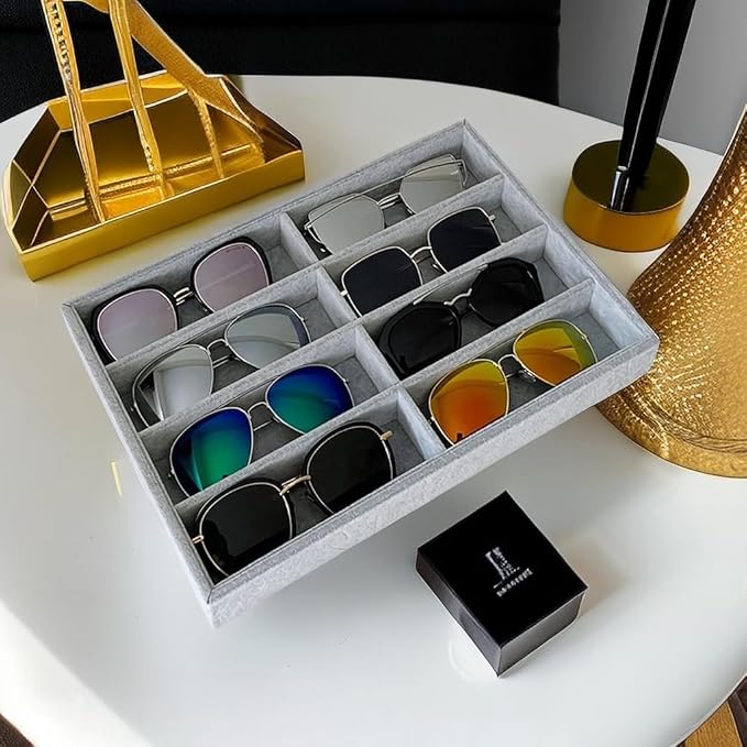 8 -Slot Premium Grade Velvet Sunglasses Eyewear Jewelry Show Tray Home Organizer Velvet Multifunctional Stackable