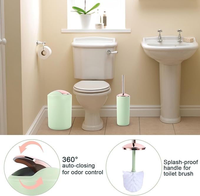 25 Pieces Bathroom Set Green Bathroom Accessories Set, Shower Curtain and Rugs, Trash Can, Toilet Brush, Soap Dispenser, Soap Dish, Toothbrush Holder, Tumbler, Tray, Qtip Holder for Home Decor
