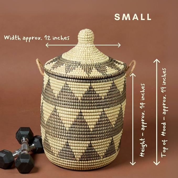Decorative Storage Basket, Organizing, Bedroom Laundry Hamper, Nursery Toys Bin, Living Room Blanket Storage, Wicker, Woven, With Lid, Handles, Small, Black Beige