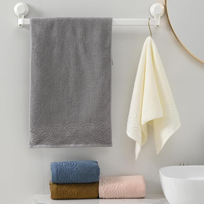 Grey Hand Towels Highly Absorbent 100% Cotton Ultra Soft Rippled Textured Edge Terry Decorative Hand Towel for Bathroom 13 X 29 inch, 2 Piece