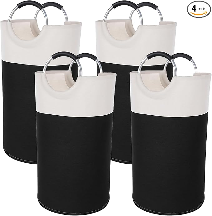 4 Pack 82L Laundry Basket, Waterproof Fabric Clothes Baskets Dirty Clothes Hamper Laundry Bag with Foam-Protected Aluminum Handles for College Dorm Family Bathroom