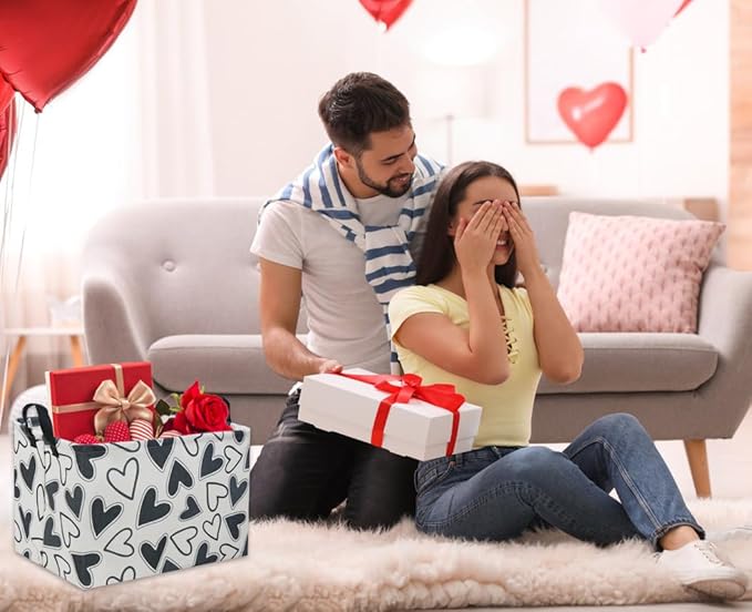 HIYAGON Rectangular Heart Basket Kids Storage Bin Basket Organizer Box Valentine Room Decor(Black Heart)