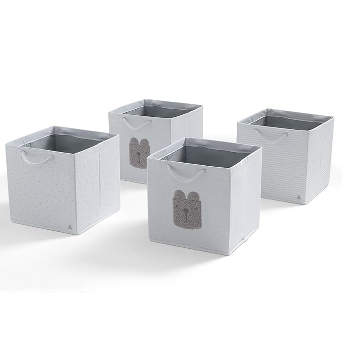 Delta Children Gap babyGap 4-Pack Brannan Bear Fabric Storage Bins with Handles, Grey