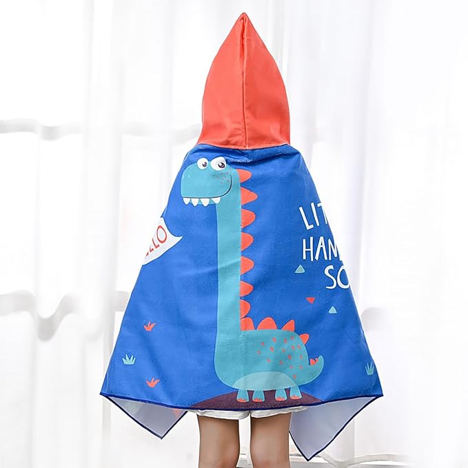 Hooded Beach Towel, Microfiber Hooded Beach Towel For Kids Toddler Infant Boy Girl, Beach Towel with Hood For Bath Pool Swim Summer Beach Essentials Cartoon Shower Gifts (24x50 Inch, Dinosaur Blue)
