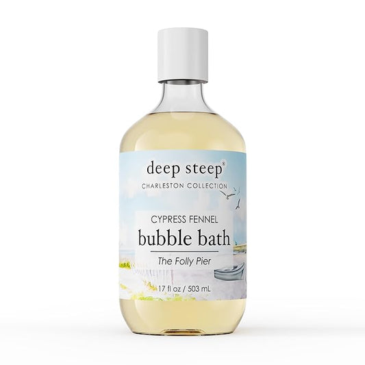 Deep Steep Cypress Fennel Bubble Bath for Women, Hypoallergenic, Clinically Tested, Clean Formula for Sensitive Skin, Sulfate-Free, 17 fl oz Bottle, Essential Bath Accessories