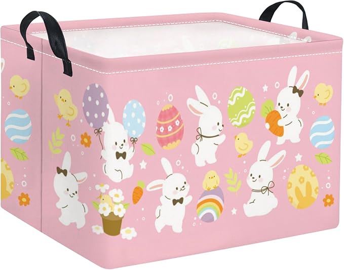 HIYAGON Rectangular Easter Basket Nursery Basket for Boys Bunny Room Decor Cute Toy Storage Organizer Bins Bedroom(Cute Easter Bunny)
