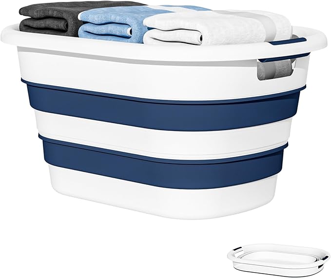 43L(11.5Gallon) Collapsible Laundry Basket Plastic, Pop Up Laundry hamper/Storage Container, Foldable Laundry Basket with Large Capacity,Sturdy,Space Saver (Blue, 1 Pack)