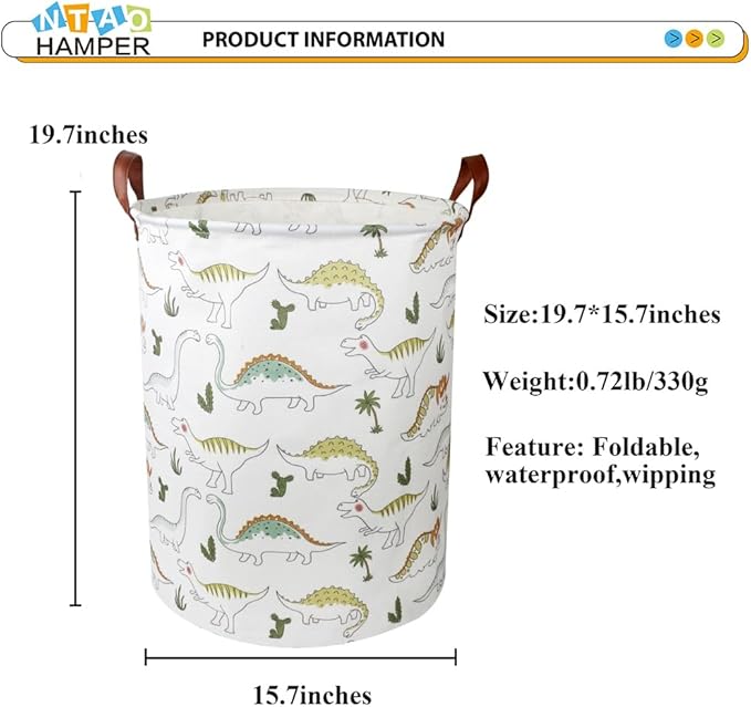 Dinosaur Laundry Hamper, laundry Basket, Waterproof Storage Bin for Bedroom, Clothes Organizer Basket, Room Decor(Light Dinosaur)